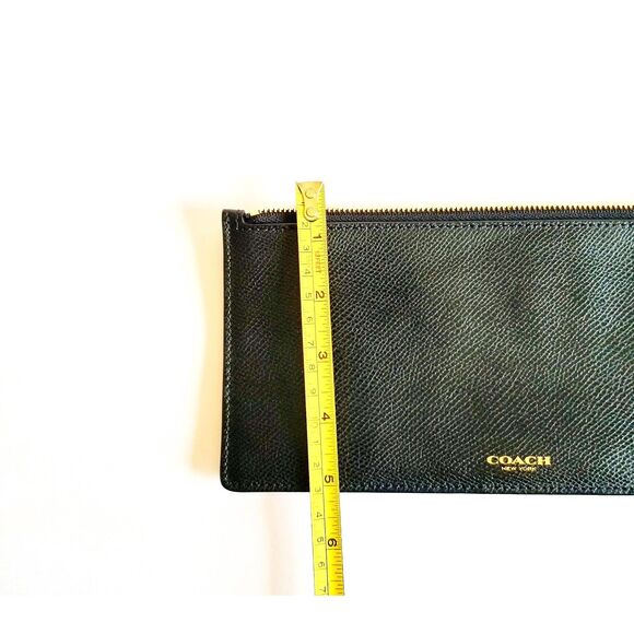 COACH Black Leather Slim Wallet Pouch Bag Clutch Textured Gold Top Zipper - Picture 7 of 7
